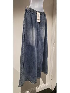 EXPOING A-Line Long Denim Jeans Women's Size L Elastic Waist